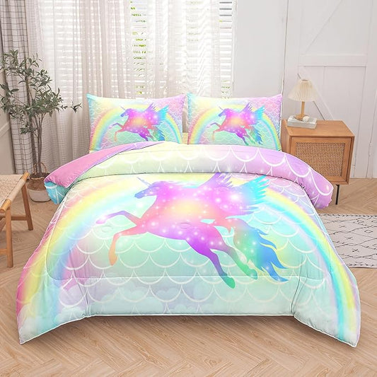 Tailor Shop Unicorn Comforter Twin Size,Girls Unicorn Bedding Sets for Girls Kids Teens with 1 Pillowcase…