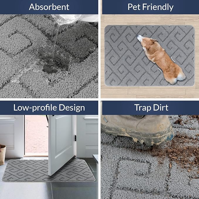 Walensee Indoor Doormat, Front Door Mat for Entrance (32"x48"Light Grey) Machine Washable Entryway Rug, Non Slip Trapper Door Rugs Absorbent Dirt Low Profile Shoes Scraper Inside Floor Mats for Entry