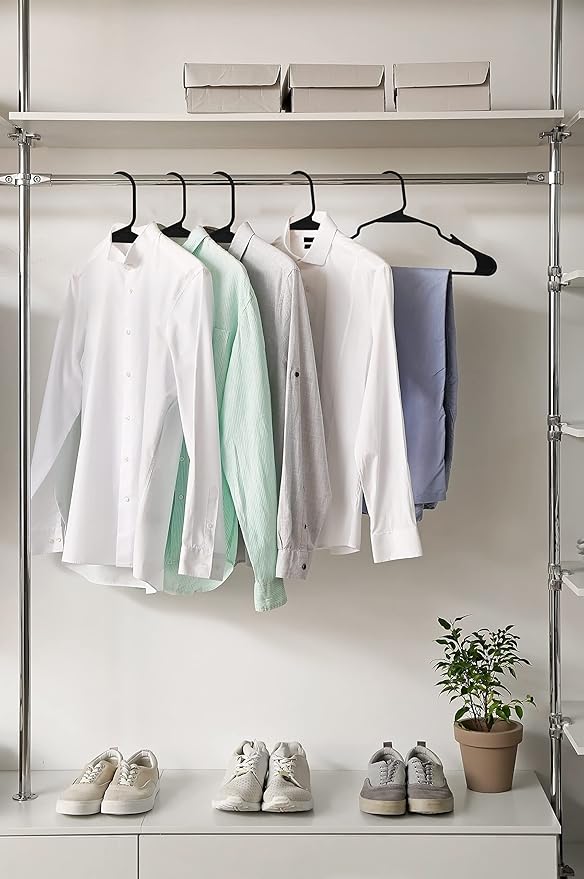 Royale Linens 60 Pack Black Plastic Hangers for Clothes - Heavy Duty Clothes Hanger for Everyday Use - Lightweight & Space Saving Notched Plastic Hangers