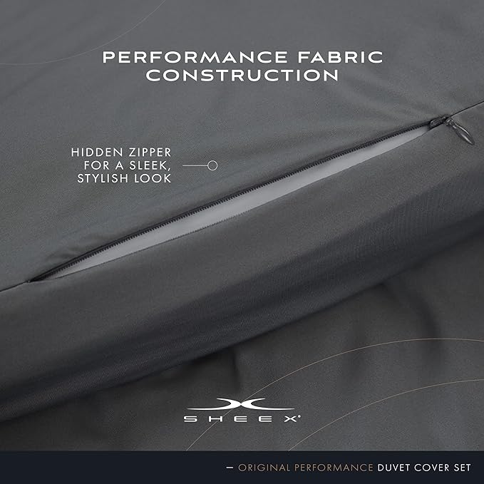 SHEEX Original Performance Cooling Duvet Cover Set, Lightweight Full/Queen Duvet Cover with 2 Standard Pillow Shams, Navy/Graphite