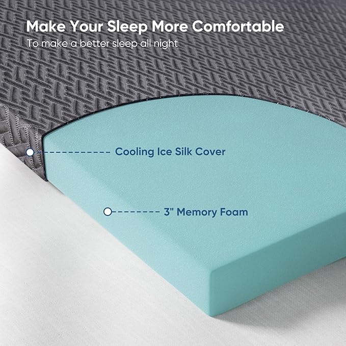 Memory Foam Mattress Topper Queen Size, 3 Inch Gel Infused Cooling Mattress Pad with Breathable Bamboo Cover, Pressure Relief & Machine Washable Bed Topper 60"x80" Black