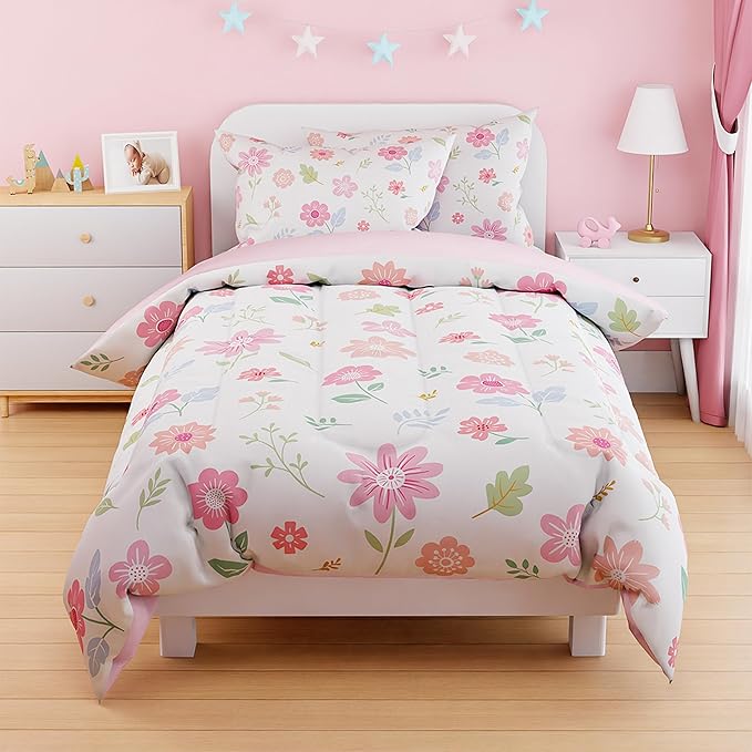 SANDJEST Floral Duvet Cover Sets Twin Size for Kids Girls, Include 1 Polyester Comforter Cover 68x86 Inches and 1 Pillowcase 20x26 Inches, Comforter Not Included, Gift for Christmas Birthday