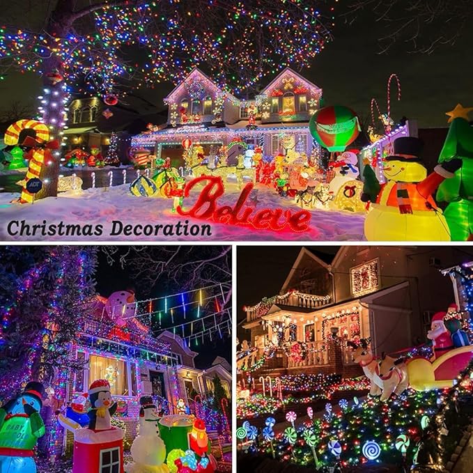 QITONG 500 LED 165ft Christmas String Lights Outdoor Waterproof, Multicolor Lights wiht 8 Modes, Green Wire Twinkle String Lights Plug in