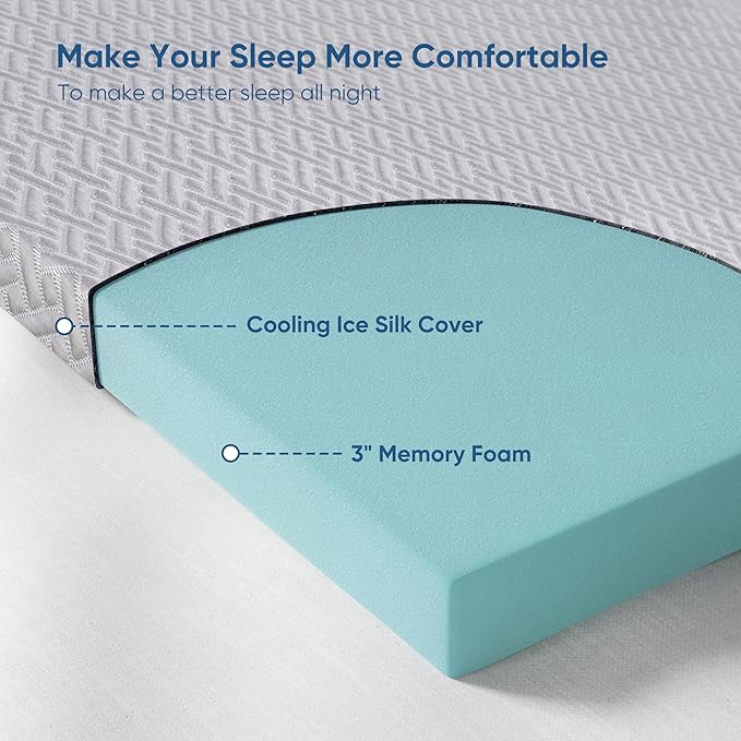 Memory Foam Mattress Topper Queen Size, 3 Inch Gel Infused Cooling Mattress Pad with Breathable Bamboo Cover, Pressure Relief & Machine Washable Bed Topper 60"x80" Gray