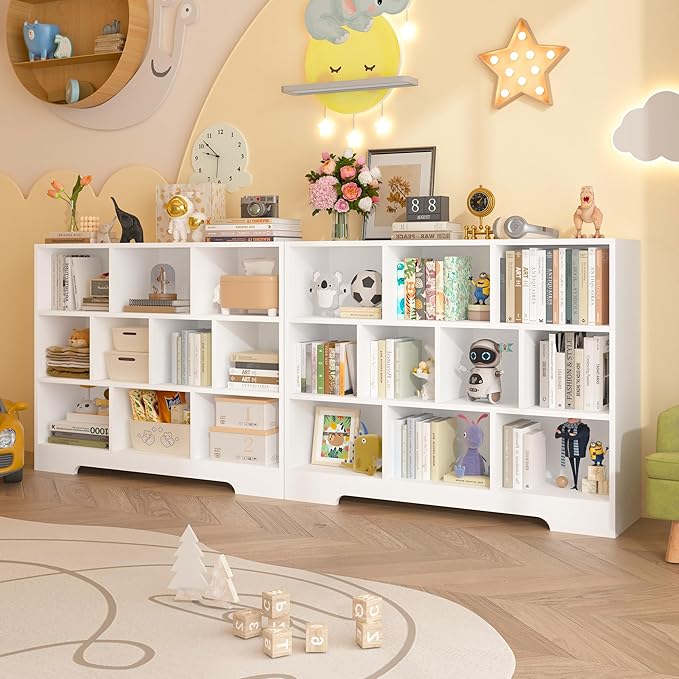 Book Shelf for Kids, 10 Cubes Storage Organizer Montessori Bookshelf, 3-Tier Wooden Kids Bookcase, Toy Storage Organizer for Children, white Toddler Bookshelf Cube Shelf for Kid’s Room, Classroom