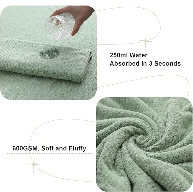 Green Bath Towels Set of 8, Quick Dry Bathroom Towel Textured,2 Oversized Bath Sheets/2 Hand Towels/4 Washcloths,Microfiber Shower Towels Large Ultra Soft Hotel Absorbent Towels For Bathroom Spa Gym
