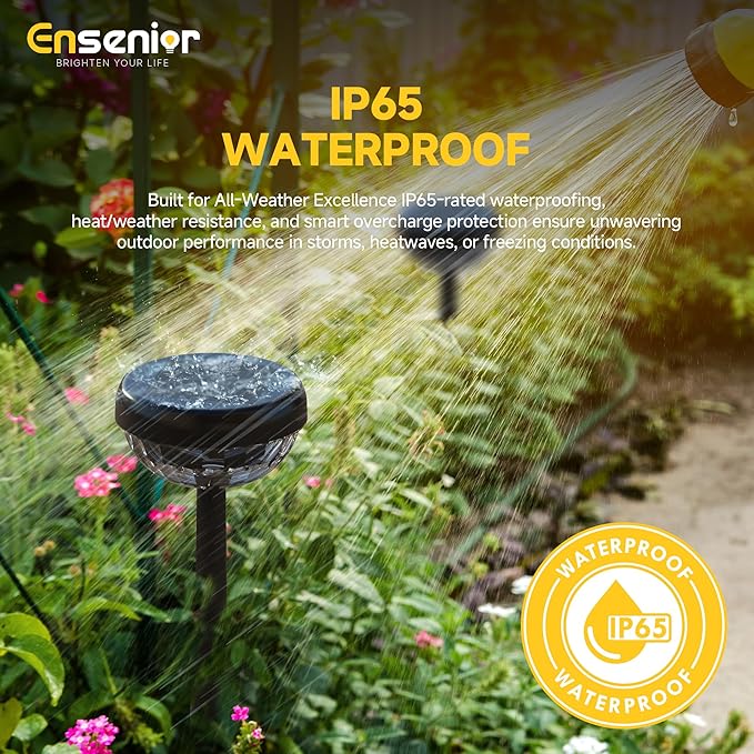 Ensenior 8-Pack Solar Lights Outdoor, Auto ON/Off 6500K LED Solar Garden Lights for Pathway, Yard, Patio, Walkway, Flower Bed, Waterproof, Energy-Efficient Landscape Lighting, Adjustable Height