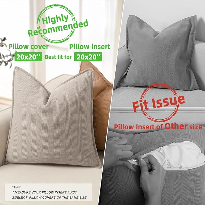ZWJD Gray Pillow Covers 20x20 Set of 2 Chenille Pillow Covers with Elegant Design Soft and Luxurious Decorative Throw Pillows for Couch, Bed, and Home Decor