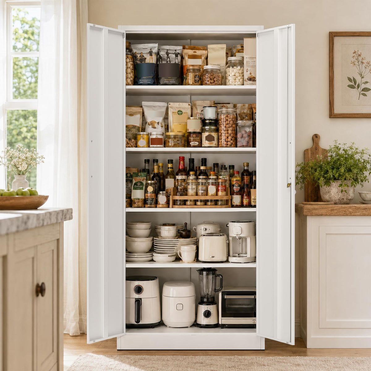 Tivostaral 71” Metal Kitchen Pantry Storage Cabinet with Adjustable Shelves