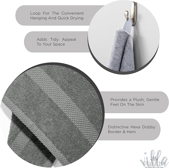 100% Combed Cotton Bathroom Towel Set of 3- 1 Bath Towel, 1 Hand Towel, 1 Wash Cloth, Sustainable, Soft, Highly Absorbent 3 Piece Cotton Bath Towel Set Ideal for Hotels, Spa, Bathroom, Dorm, Grey