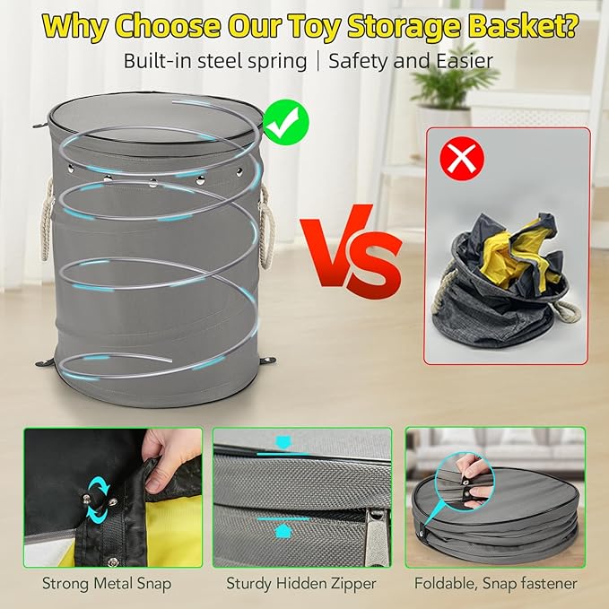 Toy Storage Basket with Slide and Large Play Mat for Boys and Girls Building Blocks Organizer, Foldable Fabric Storage Container Basket Bin Kids Toy Box with Rug for Boy Playroom Organization