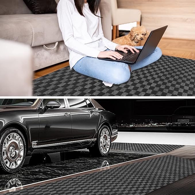 4' x 13' Runner Rugs with Rubber Backing, Indoor Outdoor Utility Carpet Runner Rugs, Checkered Gray, Can Be Used as Aisle for The RV and Boat, Laundry Room and Balcony