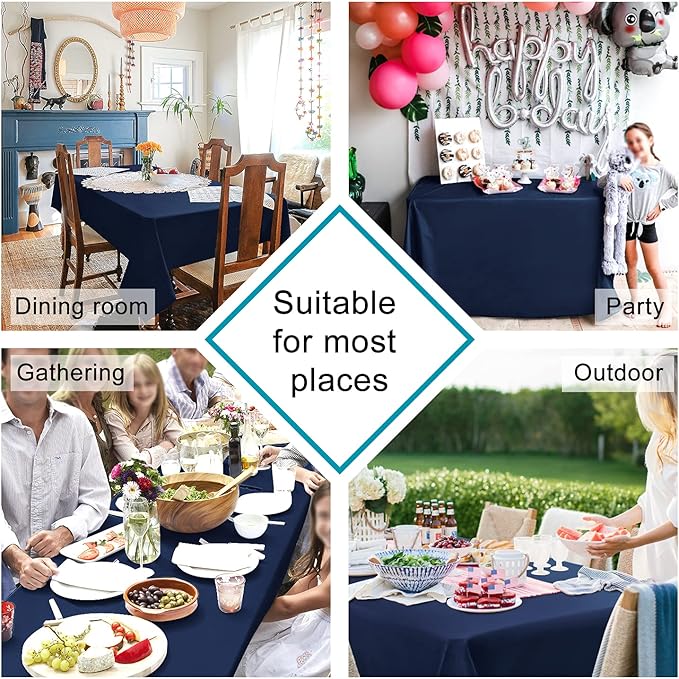Hiasan Waterproof Tablecloth Rectangle - Washable Fabric Table Cloth for Dining Room Kitchen Birthday Party and Outdoor Use, Navy Blue, 70 x 108 Inch
