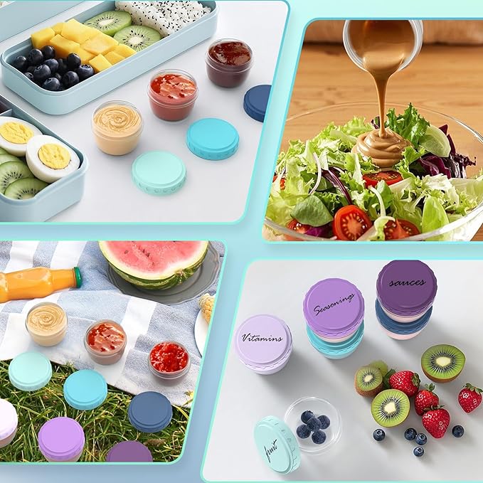 Salad Dressing Containers to Go, Condiment Jars with Leakproof Lids, BPA Free Reusable Food Storage for Lunch Box, Meal Prep & Travel, Dishwasher & Freezer Safe 2.7oz 6 Pack (Gradient Color)
