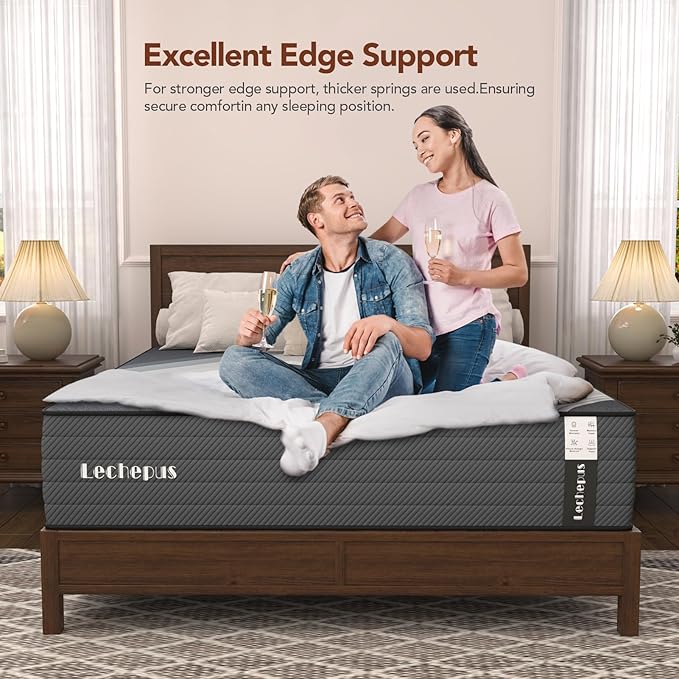 King Mattress 10 Inch,Lechepus 5-Zone Medium Firm Mattress with Lumbar & Shoulder Support, Hybrid for Pressure Relief,Edge Support & Motion Isolation, Fiberglass Free & CertiPUR-US