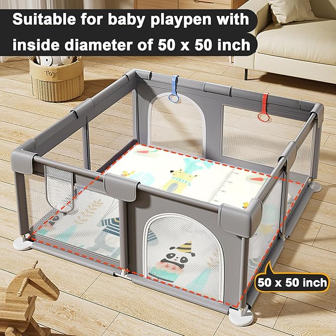 Foldable Baby Play Mat,47" x 47" Baby Playmat for Playpen,0.4 inch Thick Waterproof Anti-Slip Reversible Play Mat for Infant Crawling Baby for 50x50 Playpen
