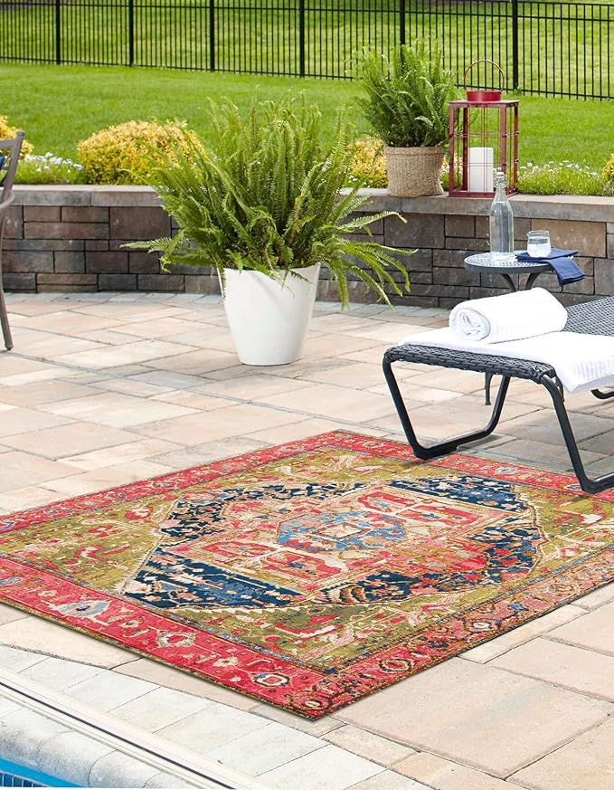 Unique Loom Outdoor Traditional Collection Area Rug - Limon (12' Square Multi/Red)