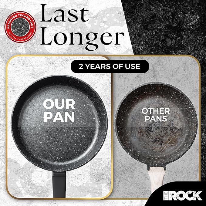 THE ROCK SOHO 9.5-Inch Nonstick Frying Pan with Lid – Compact for Urban Kitchens, Nothing Sticks, Never Warps, Lasts Longer, Oven & Dishwasher Safe, Black