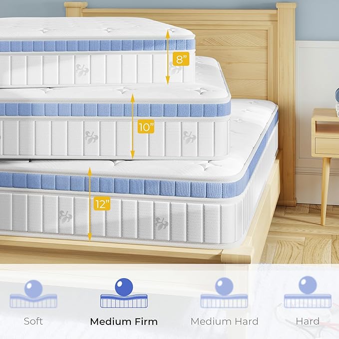 Yaak Twin Mattress 8 Inch, Hybrid Mattress in a Box Twin Size, Individual Pocket Spring Single Bed Mattress with Breathable Memory Foam, Pressure Relief, Medium Firm Twin Size Mattress 75"x39"x8"