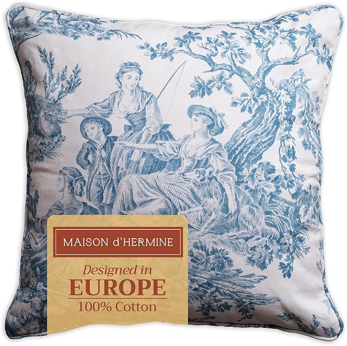 Maison d' Hermine Decorative Pillow Covers 18 x 18 Inch Square 100% Cotton Throw Pillow Covers with Invisible Zipper for Living Room Couch, Chair, Sofas, Bedroom, Home (The Miller - Denim)