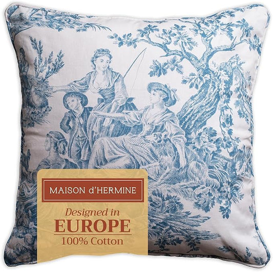 Maison d' Hermine Decorative Pillow Covers 18 x 18 Inch Square 100% Cotton Throw Pillow Covers with Invisible Zipper for Living Room Couch, Chair, Sofas, Bedroom, Home (The Miller - Denim)