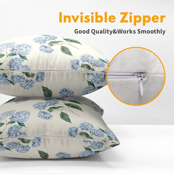 Kawani Blue Hydrangea Pillow Covers 24x24 Inch Set of 2 Blue Floral Outdoor Decorative Throw Pillow Covers Rustic Flower Pillowcases Spring Summer Cushion Covers for Home Couch Decor
