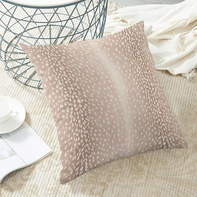 Antelope Pillow Covers 18 x 18 Inch Pack of 2, Animal Skin Print Decorative Throw Pillow Cases Outdoor Linen Farmhouse Neutral Fawn Cushion Cover for Bedroom Home Sofa Decor