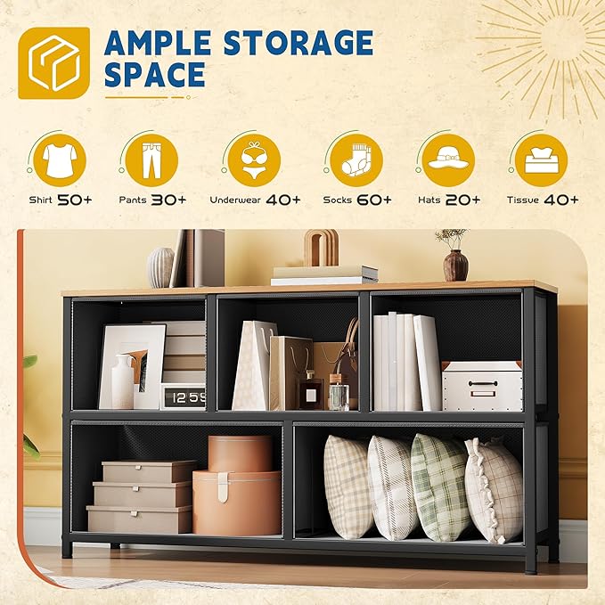 DWVO Dresser for Bedroom with 5 Drawers - Fabric Storage Tower, Long Fabric Dresser, Organizer Unit for Bedroom, Closet, Hallway