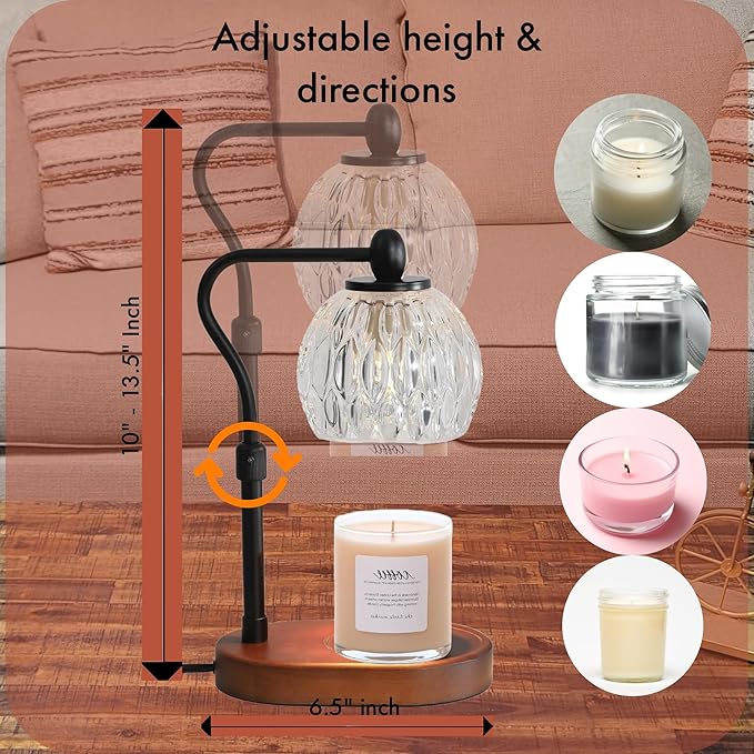 Candle Warmer Lamp with Dimmer, Height Adjustable Candle Lamp Warmer for Jar Candles, Electric Candle Warmer, Dimmable Candle Warmer Lamp