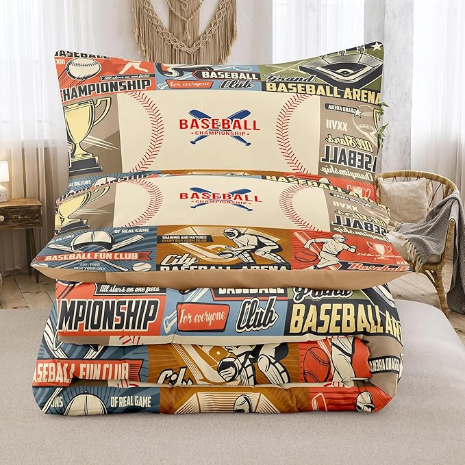 Tailor Shop Baseball Comforter Set - King Size, Sports Bedding for Boys with 2 Pillowcases