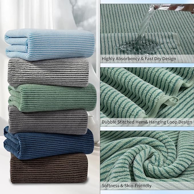 8-Piece Premium Towel Set for Bathroom|2 Oversized Large Bath Sheet,2 Hand Towels,4 Washcloths|Soft Cozy Highly Absorbent Fast Dry Microfiber Shower Towel Set for Hotel Bathroom Essentials,Green