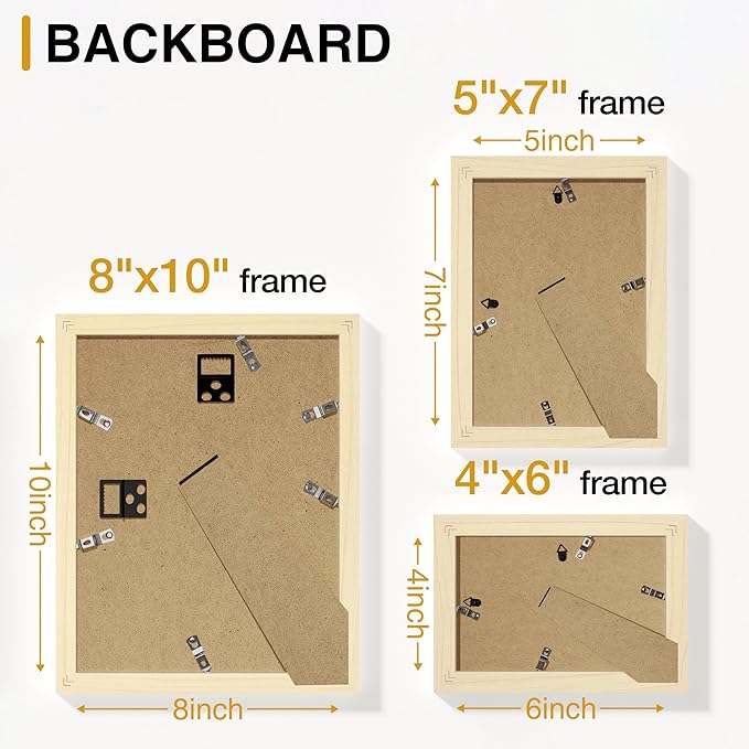 Vittanly Picture Frames Set of 10, Picture Frames Collage Wall Decor with Two 8x10, Four 5x7, and Four 4x6 Photo Frames, Gallery Wall Frame Set for Wall or Tabletop Display, Natural
