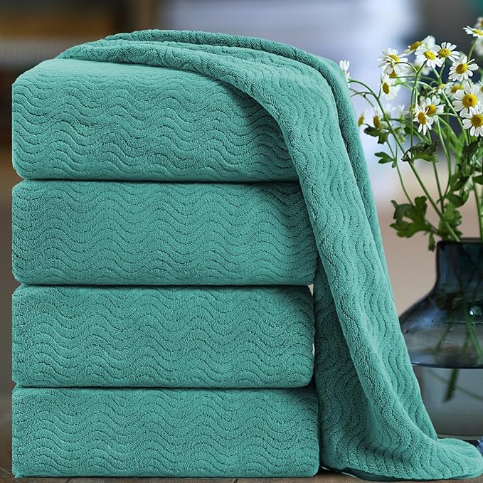 Ultra Soft Bath Towel Set of 4, Extra Large Textured Microfiber Luxury Towels 35x70 in, Quick Dry, Highly Absorbent, Fluffy, Oversized, for Bathroom Shower Pool Hotel Beach