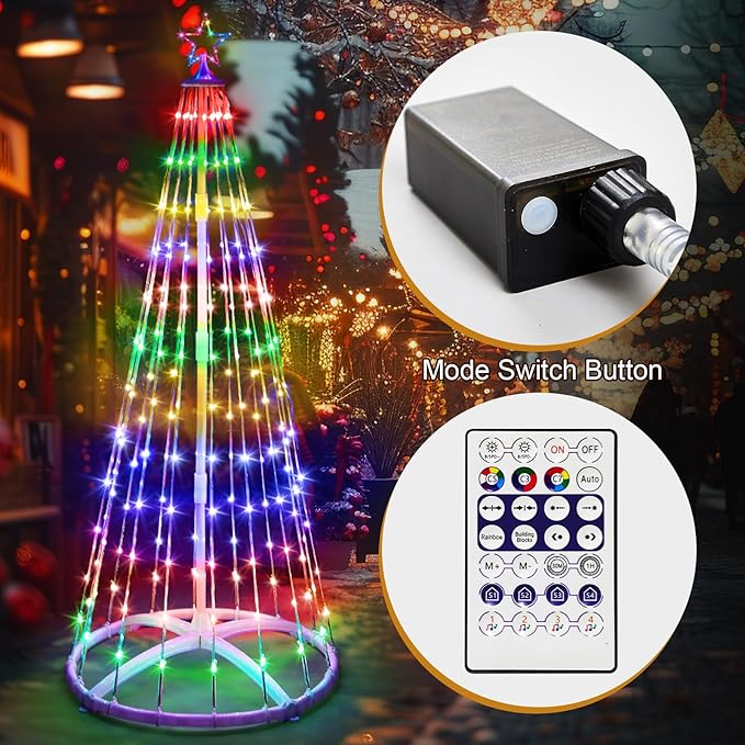 5 Pack 4/4/5/5/6 FT Christmas LED Cone Tree Lights Outdoor Decorations24 Modes Color Changing with Timer Foldable Lighted Tree Waterproof String Lights Holiday Decor for Christmas New Year Xmas