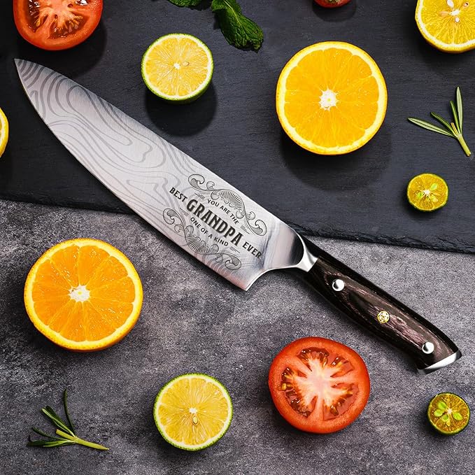 Best Grandpa Ever Gifts for Men Grandpa, Christmas for Grandpa Papa Gifts, 8 Inch German Professional Chef Knife, Men Grandpa Birthday Presents, Kicthen Cooking Knife Gift Set