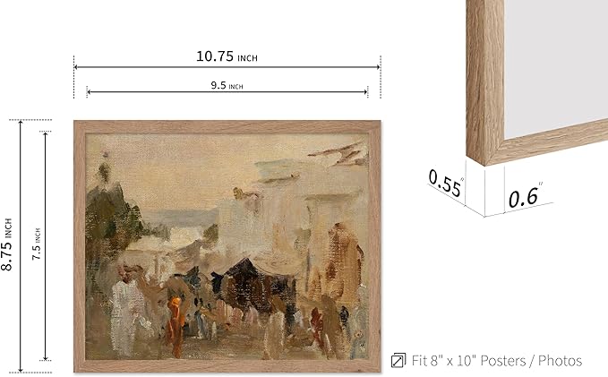 Poster Master Vintage The Bazaar Painting Poster - Retro Street in Udaipur Print - India Art - Cityscape Art - Farmhouse Art - Abstract Art - Office or Living Room Wall Decor, 8x10 Beige Framed