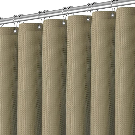 Extra Long Shower Curtains 96 inch Taupe Waffle Shower Curtain for Bathroom, Heavy Duty 256GSM Modern Shower Curtain, Machine Washable,Water Resistant with 12 Metal Hooks, 72Wx96H