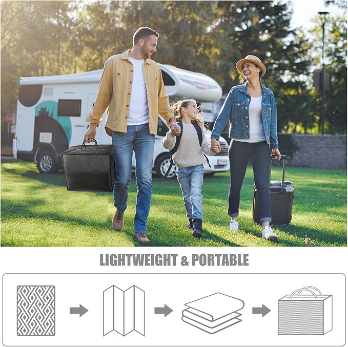 Terrug Outdoor Rug Waterproof 6x9 Ft, Foldable Outdoor Plastic Straw Rug, UV Reversible Patio Rug Decor, Outdoor Area Rug for Camping, RV, Porch, Deck, Backyard, Balcony, Picnic, Black & Light Grey