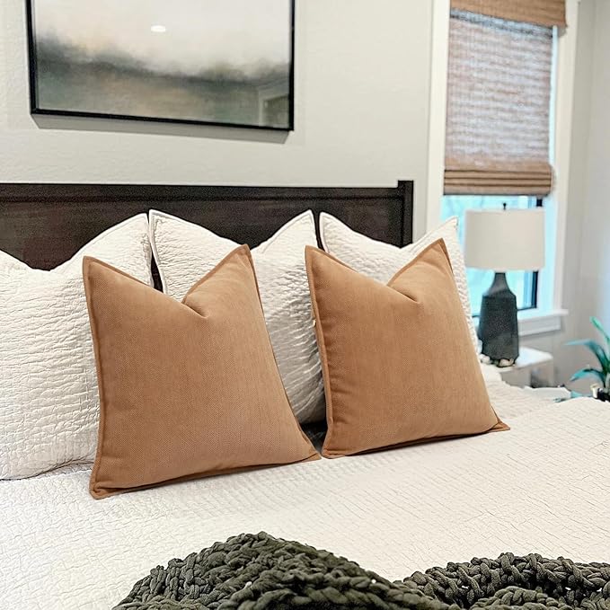 ZWJD Camel Pillow Covers 24x24 Set of 2 Chenille Throw Pillow Covers with Elegant Design Soft and Luxurious Decorative Throw Pillows for Couch, Bed, and Home Decor