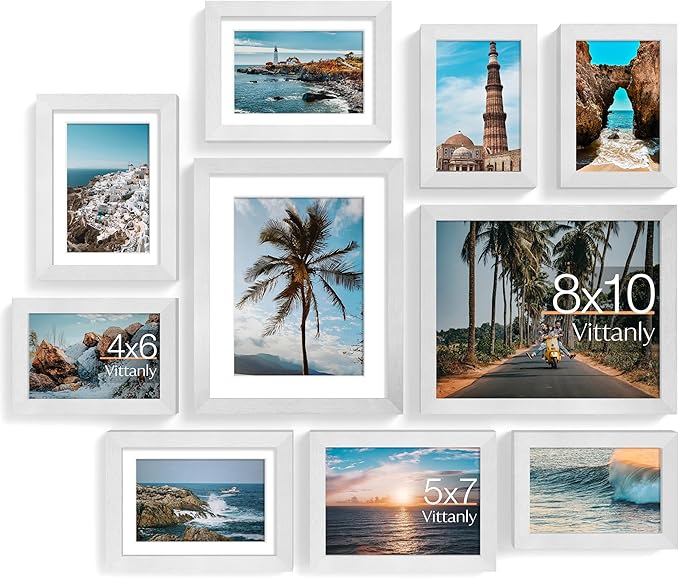 Vittanly Picture Frames Set of 10, Picture Frames Collage Wall Decor with Two 8x10, Four 5x7, and Four 4x6 Photo Frames, Gallery Wall Frame Set for Wall or Tabletop Display, Silver
