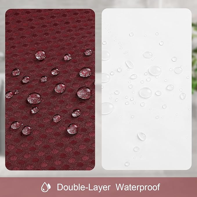 3 in 1 Stall Half Size Burgundy Shower Curtain Set-36 W x 72 H, Modern Waffle Waterproof Fabric and PEVA Liner Set with Stainless Steel Hooks