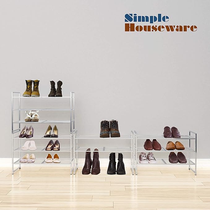 SIMPLE HOUSEWARE 3-Tier Stackable Shoes Rack Storage Shelf, Silver