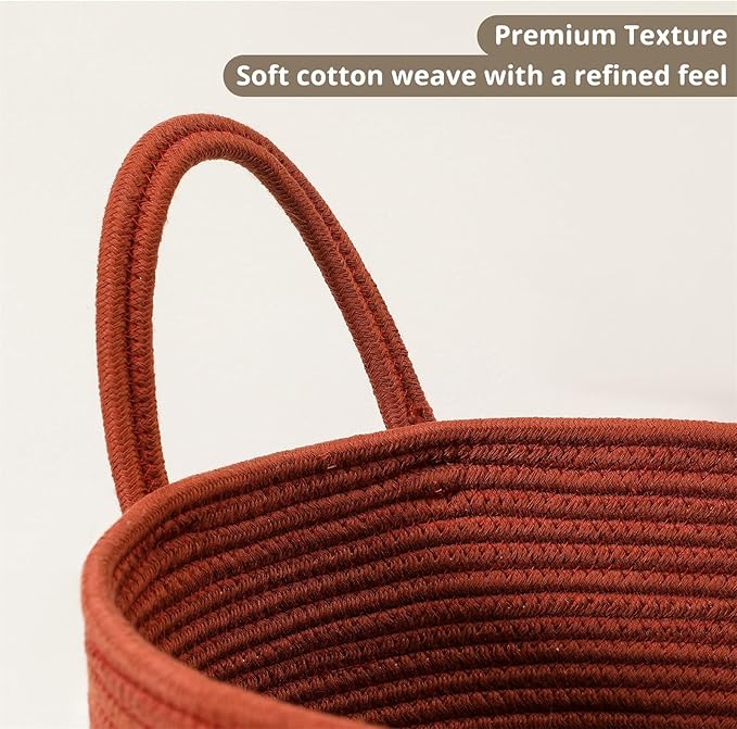 80L Large Woven Laundry Basket Hamper, 100% Natural Cotton Rope, Handwoven & Durable, Storage for Blankets, Toys, Clothes, Decorative Nursery Hamper for Living Room, Baby Room, Bedroom (Terracotta)