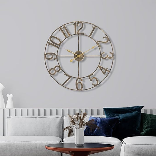 Sorbus 32-Inch Large Wall Clock – Decorative Brown Metal Clock with Gold Hands – Silent, Battery Operated, Modern Wall Decor for Living Room, Kitchen, or Office - Great Gift for Housewarming or Office