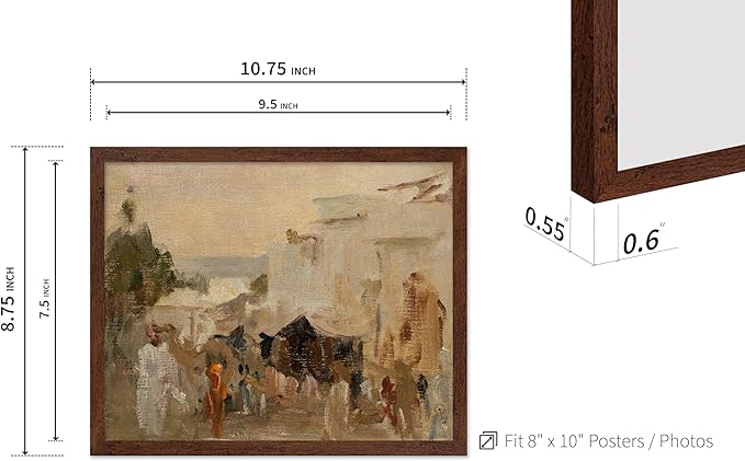 Poster Master Vintage The Bazaar Painting Poster - Retro Street in Udaipur Print - India Art - Cityscape Art - Farmhouse Art - Abstract Art - Office or Living Room Wall Decor, 8x10 Brown Framed