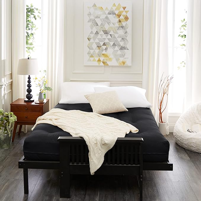 Mozaic Full Size 8-Inch Cotton Twill Gel Dual Memory Foam Futon Mattress, Black
