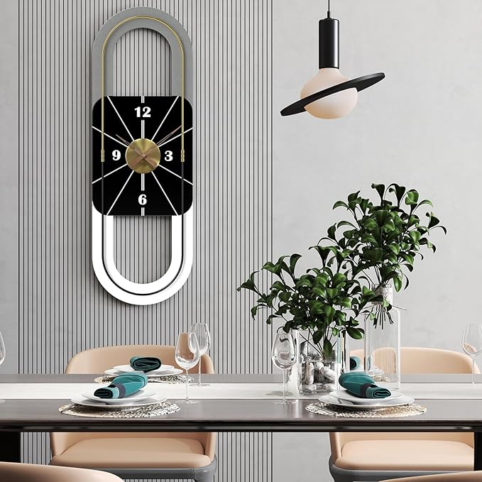 34x11 Inch Modern Wall Clock Battery Operated, Silent Non-Ticking Decorative Clocks for Living Room, Bedroom, Kitchen, Office Home Décor