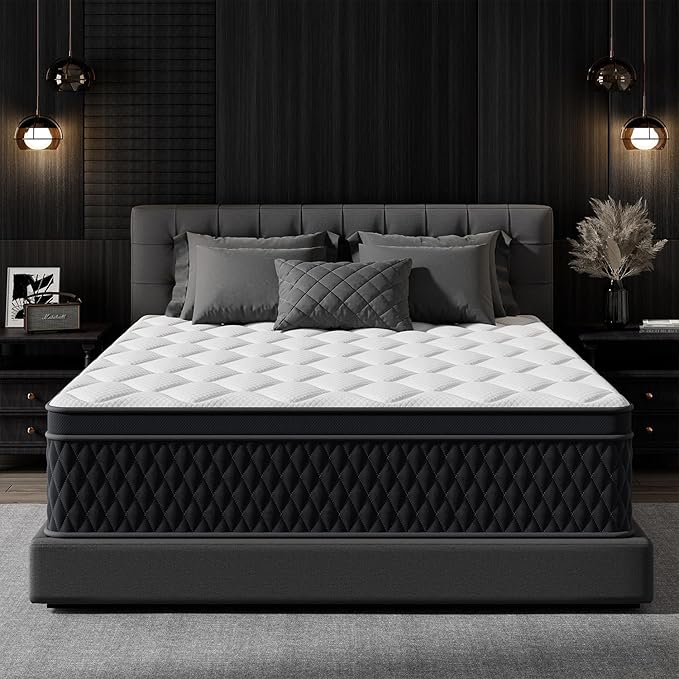 12 Inch King Hybrid Mattress, Gel Memory Foam & Pocketed Springs, Motion Isolation, Pressure Relief, CertiPUR-US Certified, Fiberglass-Free, Supportive Comfort