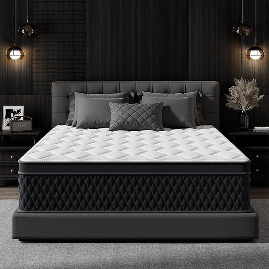 12 Inch King Hybrid Mattress, Gel Memory Foam & Pocketed Springs, Motion Isolation, Pressure Relief, CertiPUR-US Certified, Fiberglass-Free, Supportive Comfort