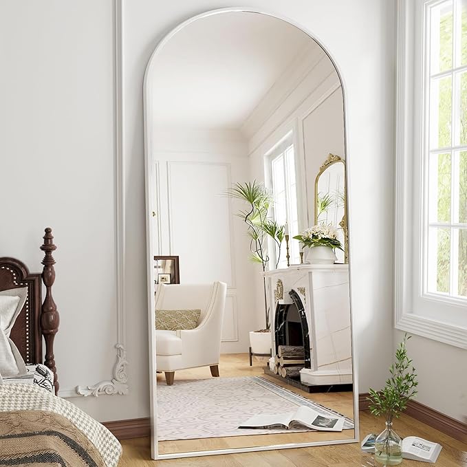 OGCAU Full Length Mirror, 76"x34" Arched-Top Floor Mirror, Hanging or Leaning, Standing Body Mirror, Wall Mounted with Aluminum Frame for Living Room (White)